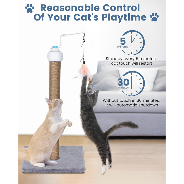 Інтерактивна іграшка для котів HAPPY HACHI 3 в 1: автоматична іграшка з пір'ям, USB-зарядка, комплект аксесуарів, блакитний колір