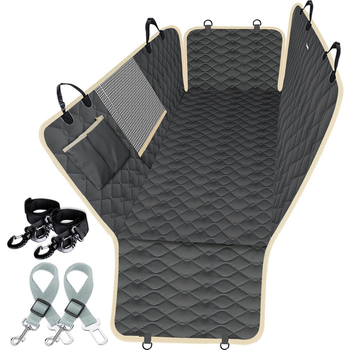 Захисний чохол на заднє сидіння для собак Lassie XL, автомобільна гамак для великих SUV та пікапів, сумісний з F150 F250/Chevrolet Silverado/Ram Pickup/GMC Sierra/Toyota Tundra та Crew Cab (Прозорий чорний + бежева окантовка)