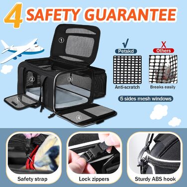 Трансформер для тварин Petskd: переноска для собак та котів, 43.2 x 28.9 x 24.5 см, схвалена авіаперевізниками, чорна