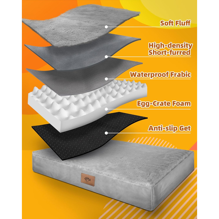 Ортопедичне ліжко для собак Sytopia, великих порід, 107x76x10 см, сіре. Знімна водонепроникна наволочка, антиковзаюча підкладка, міцна матрацна поверхня.