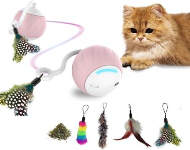 DigiMouse інтерактивна іграшка для котів з голосовою активацією, 4 змінними пір'їнами, котячою м'ятою, електричний котячий м'яч, LED-підсвітка, USB-C