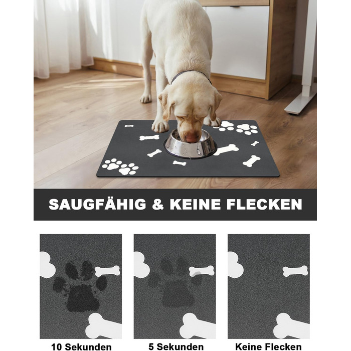 Підкладка під миску для собак та котів, чорна, 40x60 см: нековзна, швидковисихаюча, легко миється