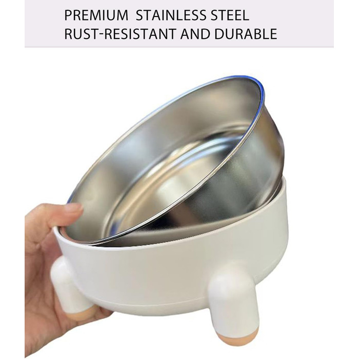 Миски для котів та собак з нержавіючої сталі, антиковзкі, підняті, 2 шт. (Білий)