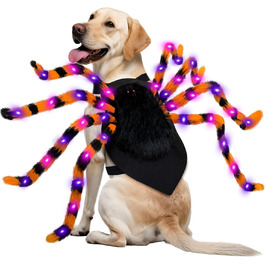Костюм на Хелловін для собак великих порід: пухкий костюм павука з 64 LED, веселий костюм для Хелловін, вечірка, косплей (Помаранчевий)