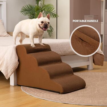 Сходинка для собак та котів на 4 сходинки, коричнева, 40 см. Стабільна, з антиковзким покриттям.