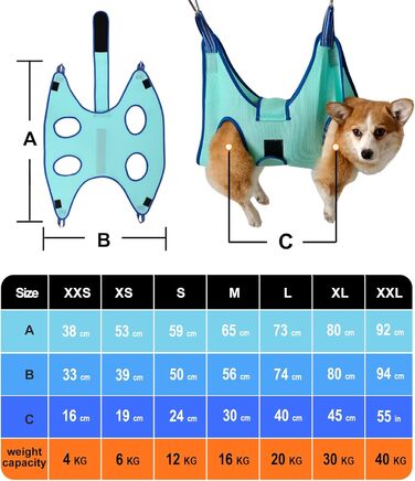Гамак для грумінгу собак, гамак для догляду за собаками, набір для стрижки кігтів з гамаком, гамак для грумінгу собак з широким ременем (середній, до 16 кг, блакитний)