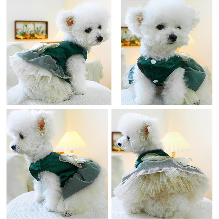 Сукня-тьюль для котів, мереживна, XL, зелена. Ідеально для святкування та фотосесій.