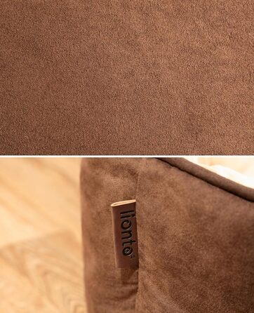 Ліжко для собак Lionto 2-в-1 з м'яким входом, зручне домашнє ліжко для тварин, що перевертається, для собак та котів, 110x80 см, подушка для собак з легкою у догляді оксамитовою обробкою, (Д 60 x Ш 50 x В 22 см (з нанесенням імені), Коричневий/Бежевий)