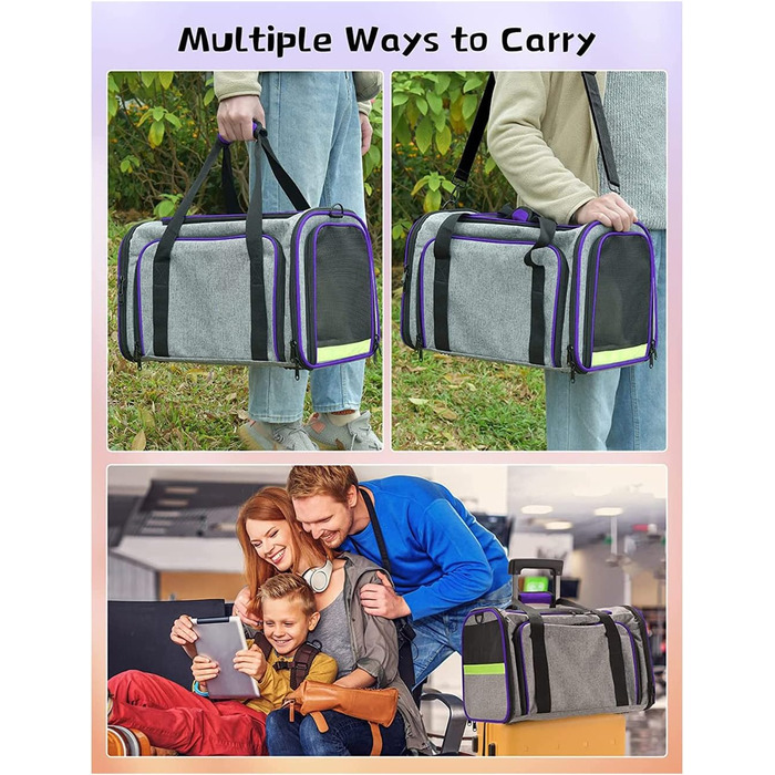 Транспортна переноска для тварин сірого та фіолетового кольору: переноска для котів та собак, переноска-будка, переноска-автівка