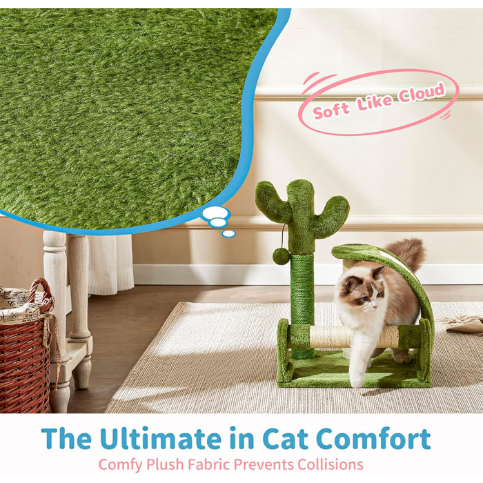 Дряпка для котів Made4Pets Кaktus, з натурального сизалю, зелена, іграшка для домашніх котів з підвісками, для кошенят та маленьких котів