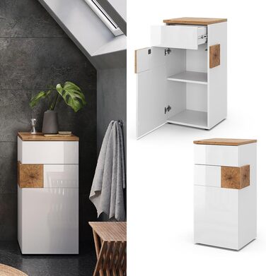 Шафа для ванної Vicco Eden, середня, 40x84 см, біла, декор під дуб (Artisan-Eiche)