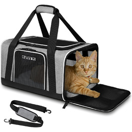 Транспортна сумка для тварин Petskd, схвалена авіакомпаніями, сіра, для котів та собак середніх розмірів, 17.0' x 11.0' x 10.5'