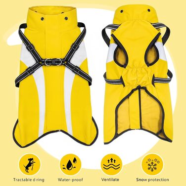 Водонепроникний дощовик для собак Oslueidy - дощовик для собак з капюшоном, пончо для маленьких, середніх та великих собак, цуценят S-XXL (Жовтий, M)