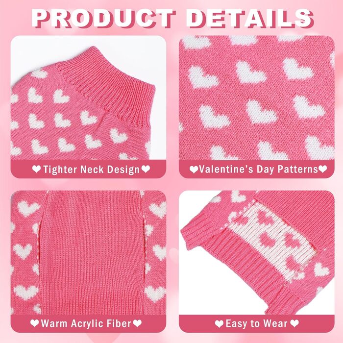 Вовняний пуловер для собак на День святого Валентина, рожеве сердечко, розмір L