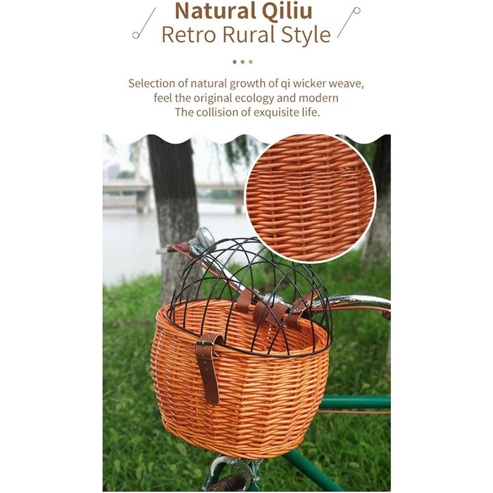 Плетенний кошик для велосипеда, для собак та котів, переноска для домашніх тварин, передній кошик з металевим покриттям