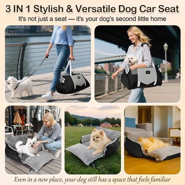 Автомобільний лежак для собак 3-в-1 – переносна лежанка для маленьких собак, з розкладною поверхнею, м'яким матрацом, для переднього та заднього сидіння, чорний