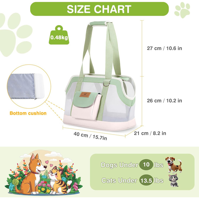 Транспортна сумка для собак і котів ALLSOPETS, легка, дихаюча, для подорожей, до ветеринара, рожева та м'ятно-зелена