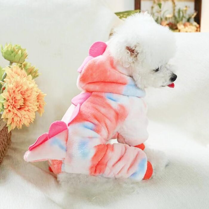 Костюм динозавра для собак, зимовий халат для цуценят, теплий халат з капюшоном, блакитна куртка для холодної погоди, теплий одяг для домашніх тварин на Різдво, Хелловін (Рожевий, M)