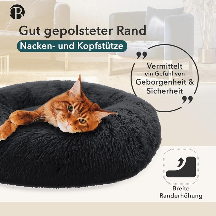 Кругла подушка-лежанка для собак середніх порід, 70 см, плюшева, знятний чохол, чорна