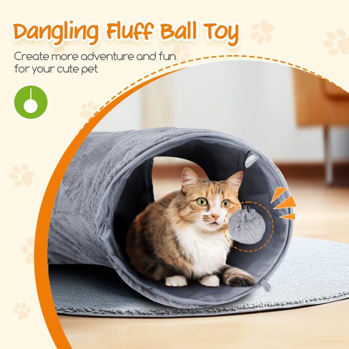 Туннель для котів Nobleza, 3-ходовий, розкладний, з іграшкою-м'ячиком, сірий (D25*L108cm)