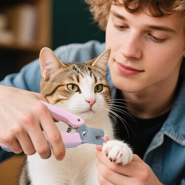 Ножиці для обрізання кігтів собак та котів з підсвіткою, рожеві – ергономічні, 2-в-1