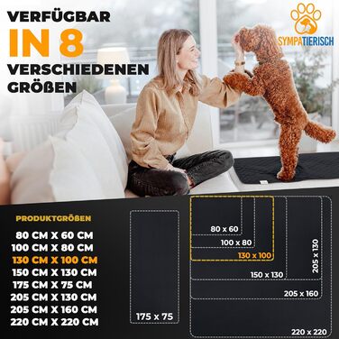 Водонепроникний килимок для собак SympaTierisch - захист дивану та ліжка - неслизький, для великих собак, 130 x 100 см, чорний, можна прати в пральній машині