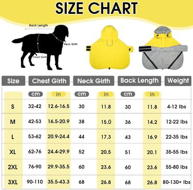 Жовтий дощовик для собак M, водонепроникний дощовик з капюшоном, світловідбиваючі елементи, регульований, з петельками для ніг та отвором для повідка, для собак маленьких, середніх та великих порід