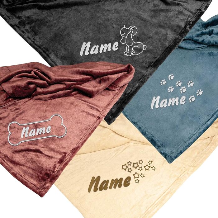 Плед з мікрофібри Schecker Premium з відбитком лапки та іменем собаки, чорний, 150 x 95 см, вишитий з ім'ям вашого собаки