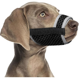 Майерзон Намордник для собак з застібкою-липучкою, м'який сітчастий намордник з патентом для великих, середніх та малих собак, Бігль, Лабрадор, для запобігання укусам та жуванню, дихаючий чорний/сірий XS