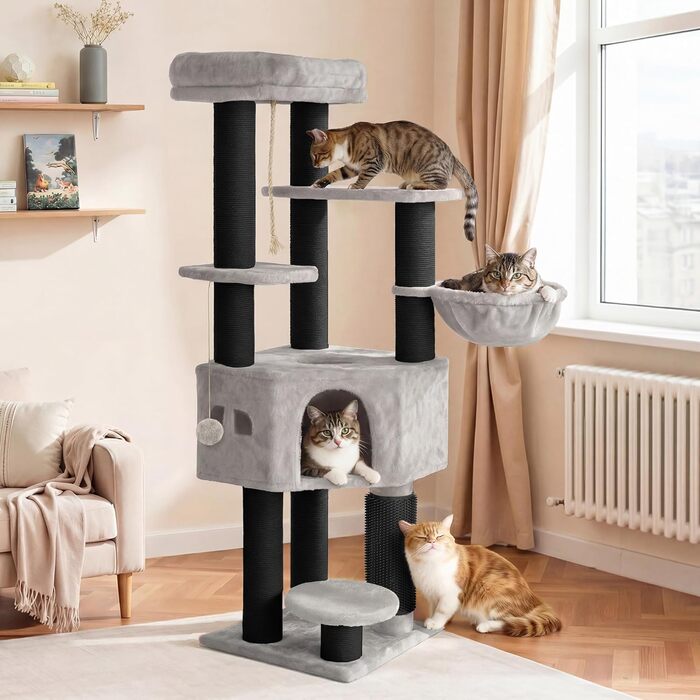 Котячий комплекс YITAHOME для великих котів, когтеточка, будиночок, платформа, 157 см, сірий