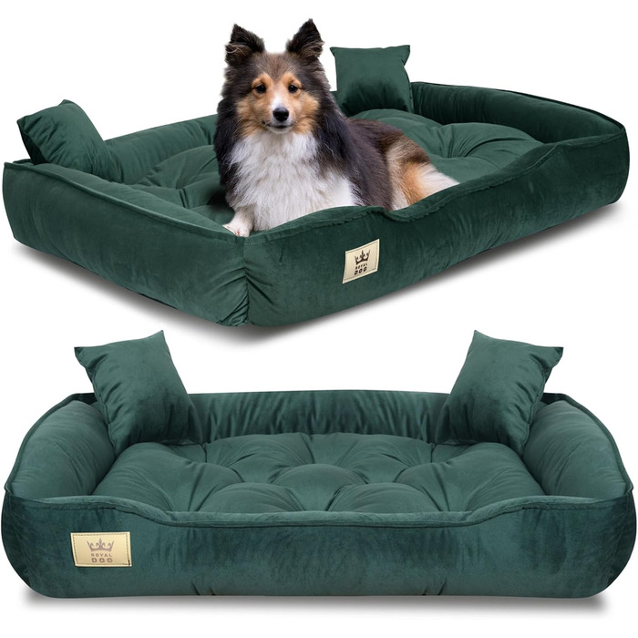 Крісло-ліжко для собак великих порід KING DOG, 100 x 75 см, зелене, з велюру, ортопедичне, легко миється, силіконова наповнювач