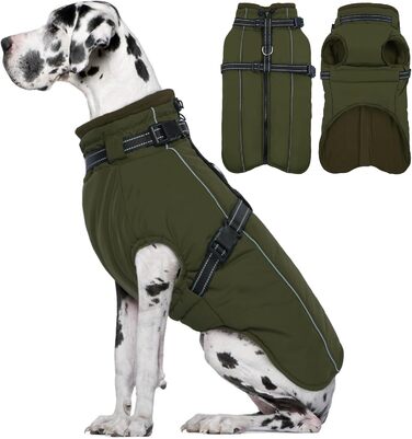 Зимовий теплий одяг для собак Lelepet: куртка з інтегрованим шлейкою, вітронепроникний флісовий одяг, світловідбиваюча жилетка для собак, XL (армійний зелений)