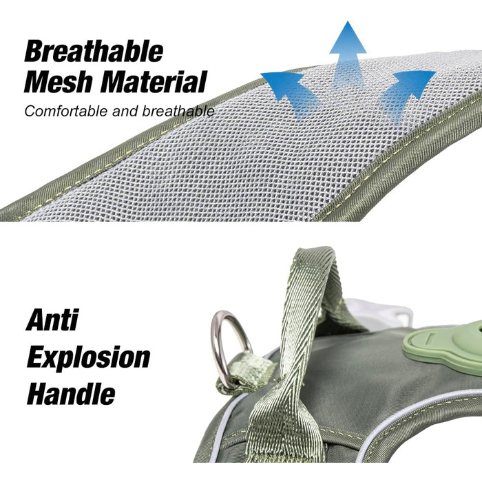 Шлейка для собак TSPRO з тримачем AirTag, регульована нагрудна стрічка для маленьких собак, з зручною ручкою, міцна та світловідбиваюча для прогулянок, бігу, тренувань (Зелена, розмір 2) Розмір 2 (обхват шиї 28.5-42 см, обхват грудей 42-53 см) Зелений