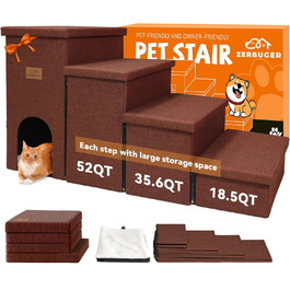 Сходинки для собак 4-х ступеневі, 58,4 см висота, для високих ліжок, вікон, складаються, коричневі, для маленьких, середніх та великих собак