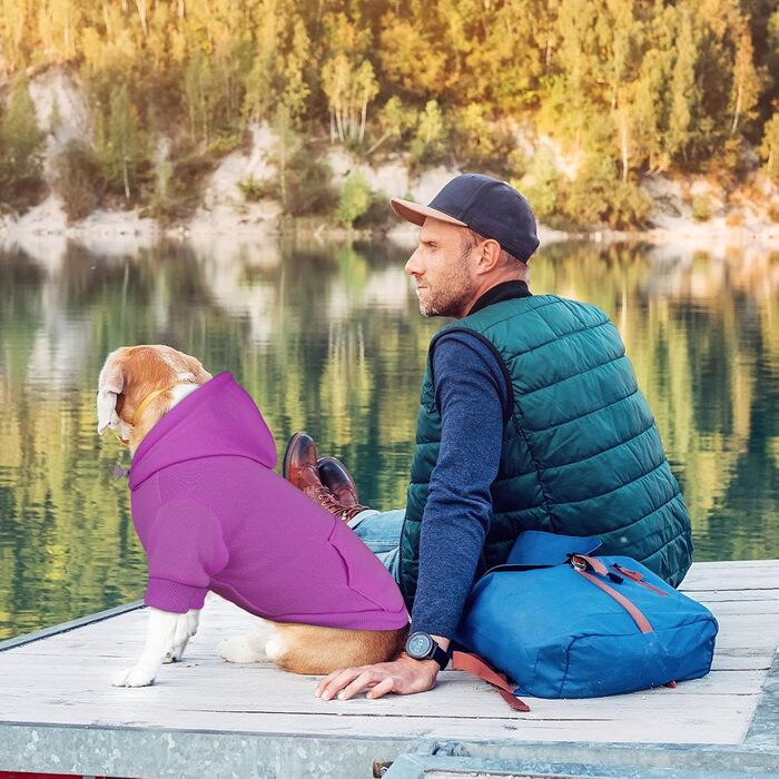 Пуловер для собак маленьких порід, теплий флісовий пуловер з капюшоном та кишенею (колір: коричневий, розмір S; фіолетовий, розмір M)