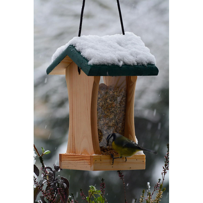 Годівниця для птахів Dobar® 90040FSCe Silo - годівничка з масиву дерева для саду, тераси, балкону - 22 x 25 x 28 см, зелена