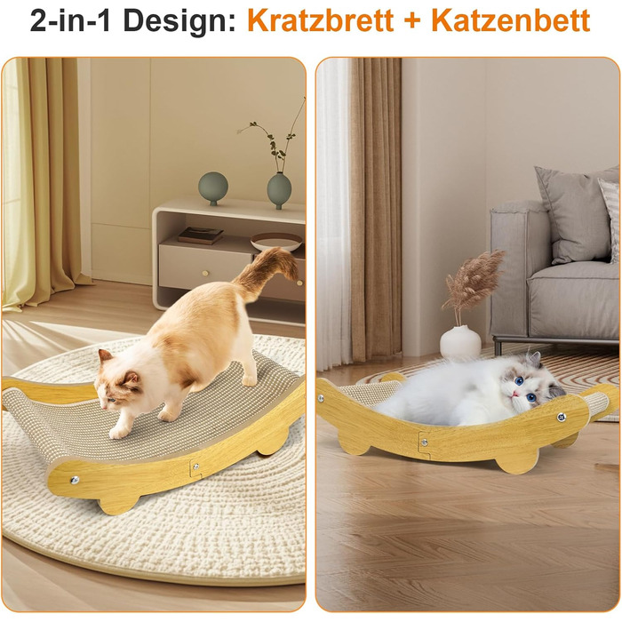 LUMIN TUTU Двостороння кігтеточка та ліжко для котів, 59x34 см, міцна та багаторазова, без виділення ворсу