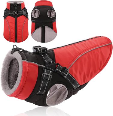 Зимовий теплий одяг для собак: флісова куртка-жилет для собак середніх розмірів (M, обхват грудей 53 см), червона, з кріпленням для повідка та світловідбиваючими елементами
