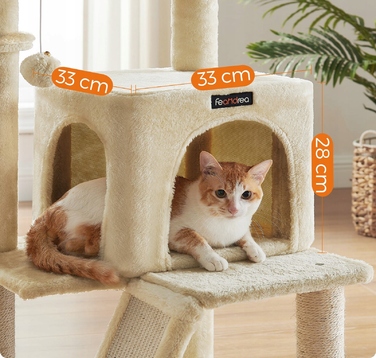 Низька скребничка для котів Feandrea, бежева, 96 см, сизаль, 2 рівні