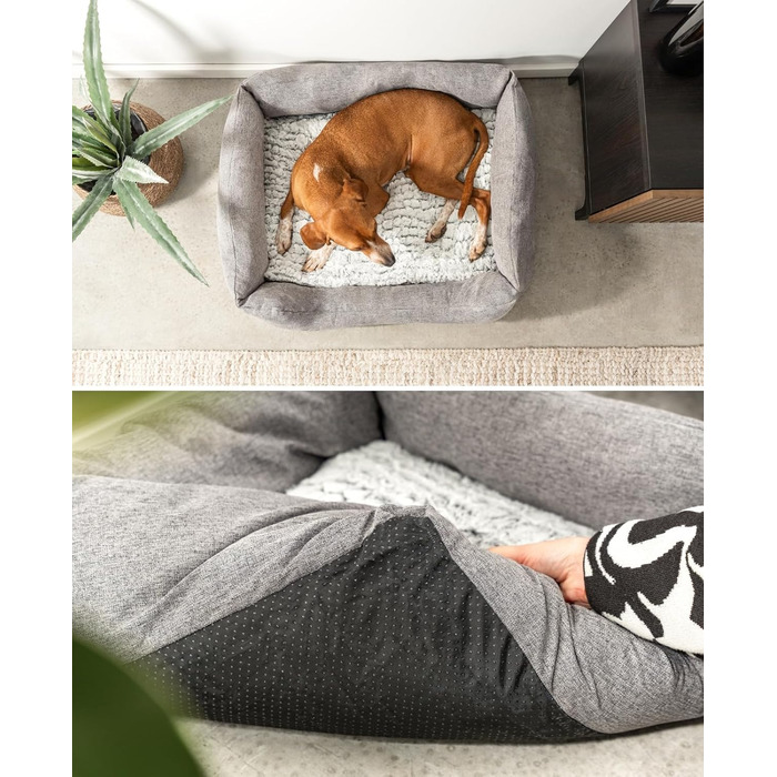 Клітинка для собак Lionto з м'яким двостороннім подушкою, затишне ліжко для домашніх тварин з меланжевим дизайном з глибоким входом для собак та котів усіх розмірів, 80x60 см, м'яке ліжко для собак, сірий (з нанесенням імені), сірий L 80 x W 60 x H 26 см 