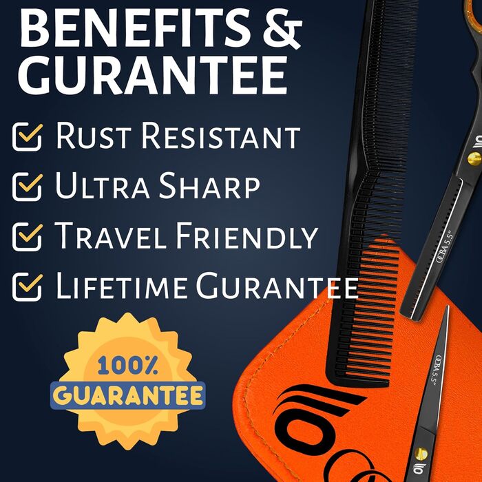 Професійна перукарська ножиці OCBA 6 дюймів - для чоловіків та жінок, чорний комплект