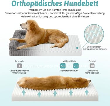 Ортопедичне ліжко для собак XL з штучного хутра, 110x80x17 см, сіре. Знімне, миється, водонепроникне, антиковзаюче.