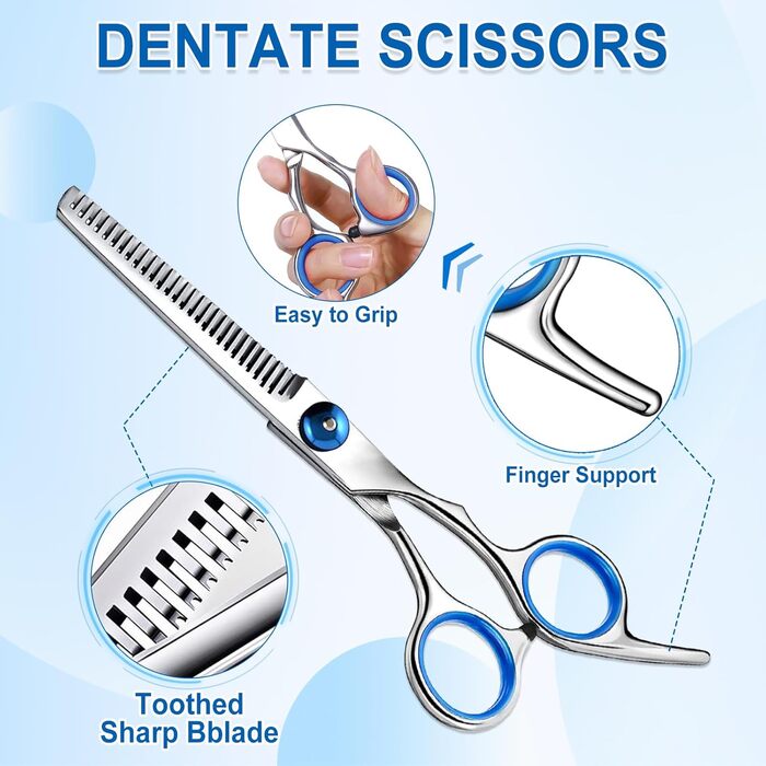 Набір професійних ножиць для собак 5-в-1: вигнуті ножиці з круглою кінцівкою, гребінець для розплутування, титанове покриття, для собак, котів та інших тварин