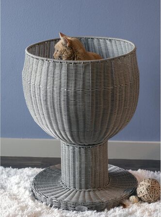 Котяче ліжко THE REFINED FELINE Kitty Ball, підвищене, вигнуте, з м'якою знімною подушкою, стійке до подряпин, поліротан, для котів і кошенят, колір димчастий
