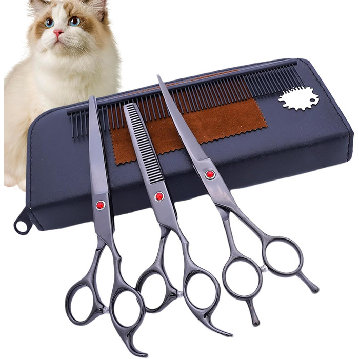 Набір професійних ножиць для собак: 7 шт. з нержавіючої сталі | Ножиці для грумінгу тварин | Набір для догляду за собаками
