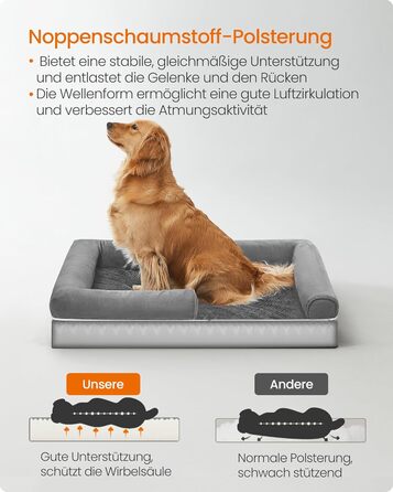 Ортопедичне ліжко для собак Feandrea, м'яке, з піднятими бортиками, 112x86x18 см, сіре