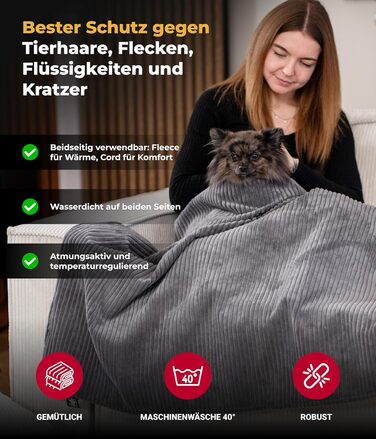 Водонепроникний плед для собак та котів на диван – захист від плям – дихаючий та пральний – Made in Germany (Антрацит, 65x95см)