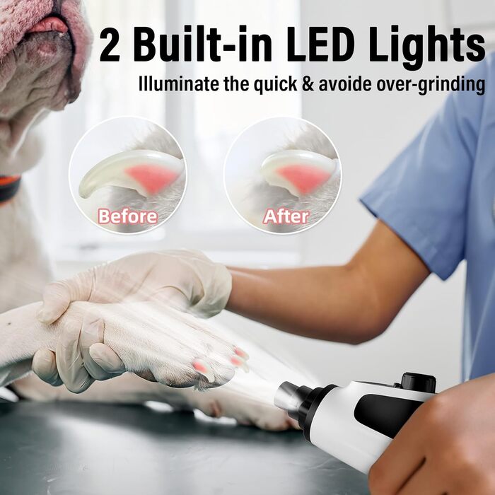 Шліфувальник кігтів для собак Casfuy Smarter Krallenschleifer - 6 режимів, 2 LED-лампи, тихий, акумуляторний, для собак та котів великих, середніх та маленьких порід