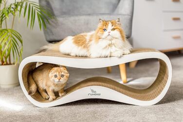 myKotty LUI Дизайнерський картонний кігтеточка для котів, білий, 75x25x26 см – екологічний, безпечний, для ігор, відпочинку та захисту меблів