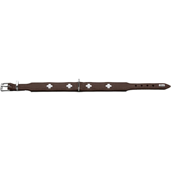 Нашийник для собак HUNTER SWISS, шкіряний, швейцарський хрест, коричневий/чорний, 60 см (M-L), преміум якість